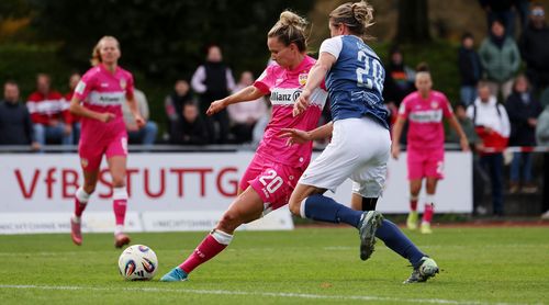 Die Fußballerinnen des VfB Stuttgart (Jana Beuschlein beim Schuss) sind sehr erfolgreich in die Runde gestartet und dürfen vom Durchmarsch träumen. | Foto: Pressefoto Baumann Sportveranstaltungen in dieser Woche